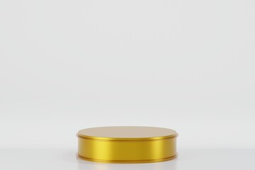Gold cylinder podium display with white background, forms minimal scene, stage for product, 3d rendering
