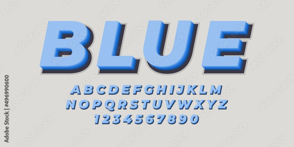 Poster blue simple text alphabet font effect with flat color