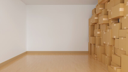 Stack of cardboard box carton or parcel in logistics warehouse. concept of delivering goods. 3d render.