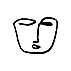 Faces doodle set. Line human face. Hand-drawn Woman face. Stamp for nails.