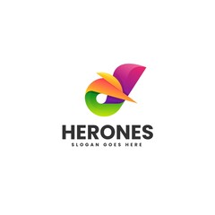 Fototapeta na wymiar Vector Logo Illustration Heron Gradient Colorful Style.