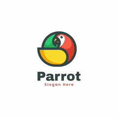 Vector Logo Illustration Parrot Simple Mascot Style.