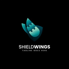 Vector Logo Illustration Shield Wings Gradient Colorful Style.