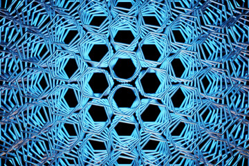 3d illustration of a blue  honeycomb monochrome honeycomb for honey. Pattern of simple geometric hexagonal shapes, mosaic background.