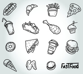 Beautiful set of hand drawn fast food drawings