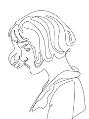 A portrait of a woman is drawn in one line art style. Printable art.