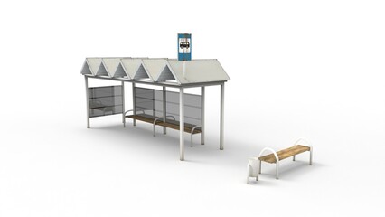 Bus stop render on a white background. 3D rendering
