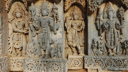 Sculpture of Lord Bramha and Lord Vishnu on the Lakshminarsimha Temple, Javagal , Hassan, Karnataka, India