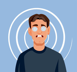Dizzy Man Feeling Nauseated Vector Cartoon Illustration