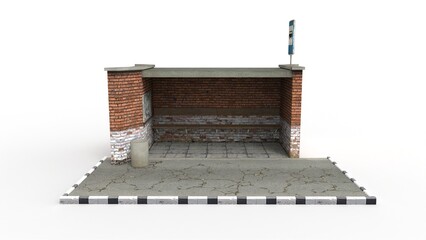 Old bus stop render on a white background. 3D rendering