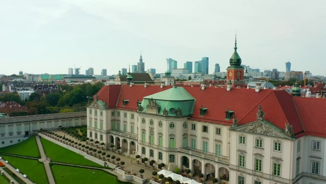 Aerial view of the old town in Warsaw, Poland.