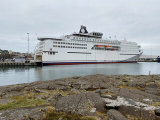 Smyril passenger and cargo roro ferry Norröna Norrona Norroena in port servicing Hirtshals, Denmark with Thorshavn, Faroe Islands and Seydisfjordur, Iceland, true North Atlantic cruise connection