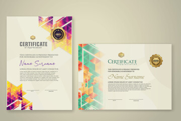 Two set certificate template with dynamic and futuristic polygonal color and modern background.