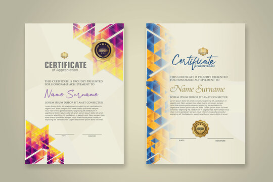 Two set certificate template with dynamic and futuristic polygonal color and modern background.