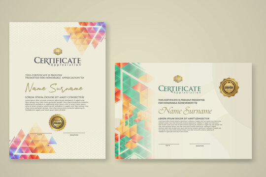 Two set certificate template with dynamic and futuristic polygonal color and modern background.