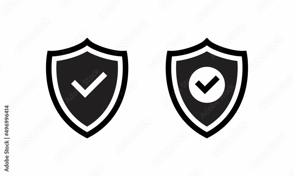 Poster shield icon with check mark in black style
