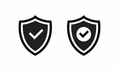 Shield Icon with Check Mark in Black Style