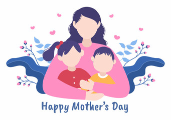 Happy Mother Day Flat Design Illustration. Mother Holding Baby or with Their Children Which is Commemorated on December 22 for Greeting Card or Poster