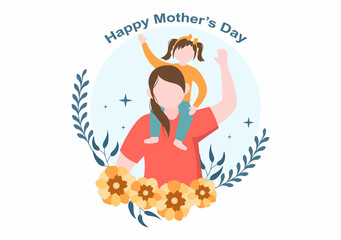 Happy Mother Day Flat Design Illustration. Mother Holding Baby or with Their Children Which is Commemorated on December 22 for Greeting Card or Poster