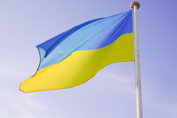 flag ukraine wind yellow blue Ukrainian national official on sky background