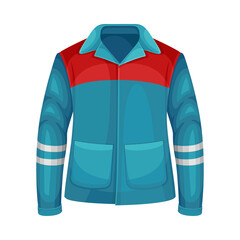 Blue Jacket with Long Sleeves, Pocket and Reflective Band as Uniform and Workwear Clothes Vector Illustration