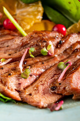 grilled pork with vegetables and sauce