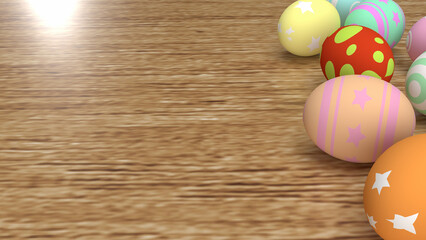 Obraz na płótnie Canvas The Easter eggs on wood table for holiday concept 3d rendering