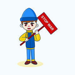 Ukraine children reject war, protest against war, stop the ukraine war, vector illustration