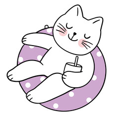 Cartoon cute cat relaxation in summer vector.