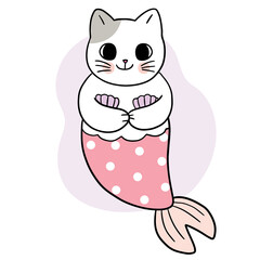 Cartoon cute cat mermaid vector.