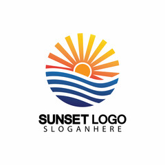 Sunset beach logo  symbol vector illustration design template.