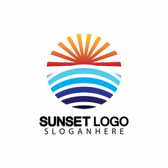 Sunset beach logo  symbol vector illustration design template.