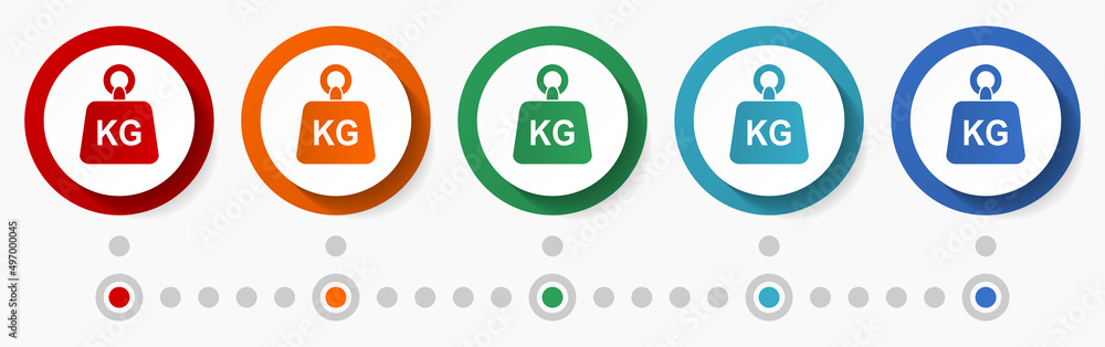 Poster kg, weight ,kilogram concept vector icon set, infographic template, flat design colorful web buttons
