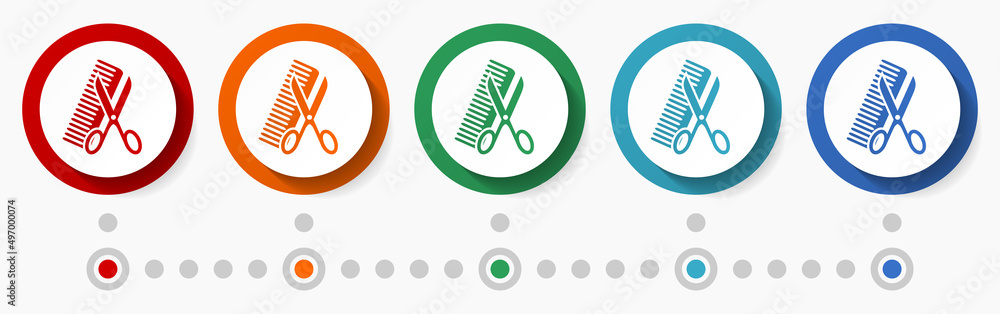Poster haircut, barber concept vector icon set, infographic template, flat design colorful web buttons in 5