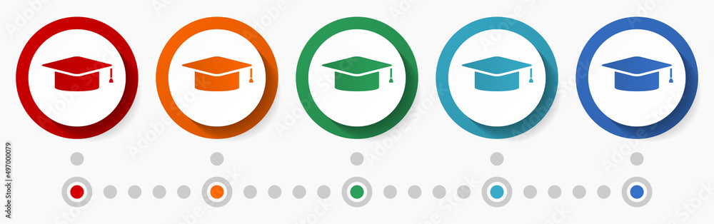 Wall mural graduation, education concept vector icon set, infographic template, flat design colorful web button