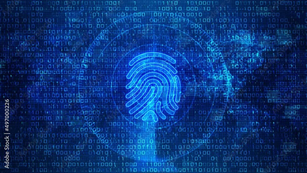 Poster 4k fingerprint indentification authentication access financial big data. innovation technology backg
