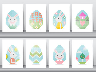 Set of Easter bunny and cross stich easter eggs on white backgrounds,rabbits,symbol,vector illustration.