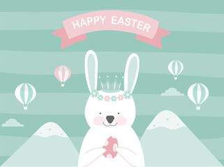Easter greeting cards on green background,template,rabbits,cute,eggs,Vector illustrations .