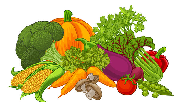 Vegetables Fruit Food Cartoon Produce Illustration