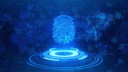 Fingerprint, printed circuit, releasing binary codes, microchip concept. digital identification. Integrated binary codes. Future security, password control fingerprints technology future cybernetic. - Powered by Adobe