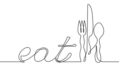 Estores personalizados con tu foto Eat Hand Drawn Lettering. Modern Vector Calligraphy. Eat Phrase and Drawing. Ink Illustration Isolated Black Sketch on White. Hand Lettering Inscription for Modern Design.