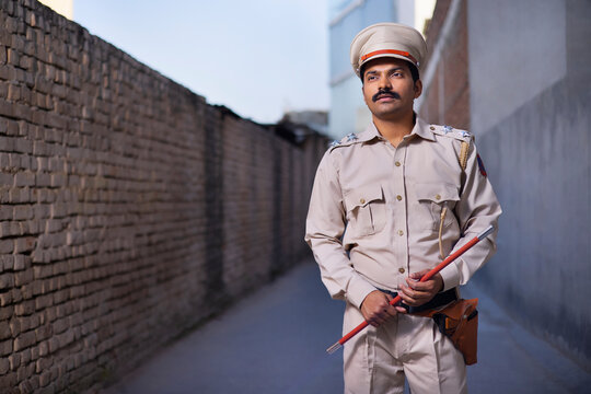 Portrait of an Indian policeman while on duty