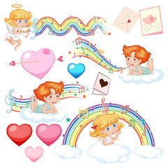 Valentine theme with cupid and music rainbow