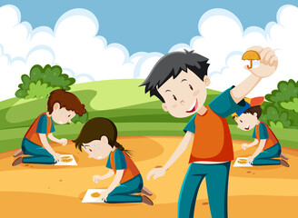 Children playing scratch dalgona cookie at the park