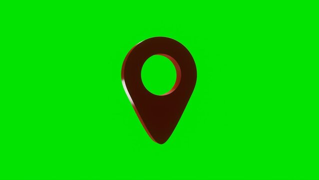 Seamless looping location pin symbol turns around itself on chroma key green screen background. Sign and symbol concept. 4K footage video