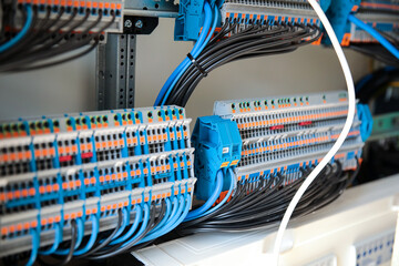 KNX Steuerpult für intelligente Heimautomatisierung im Wohnungsbau. selektiver Fokus.