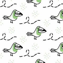 Childish seamless pattern with cute toucans. Hand-drawn pattern with a toucan. Doodle style.
