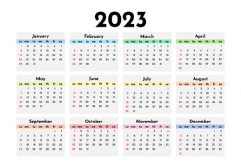 Calendar for 2023 isolated on a white background