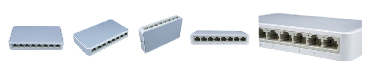 10 or 100 Mbps Fast Ethernet switches. 8-port megabit desktop switch. Ethernet hub, active hub,...