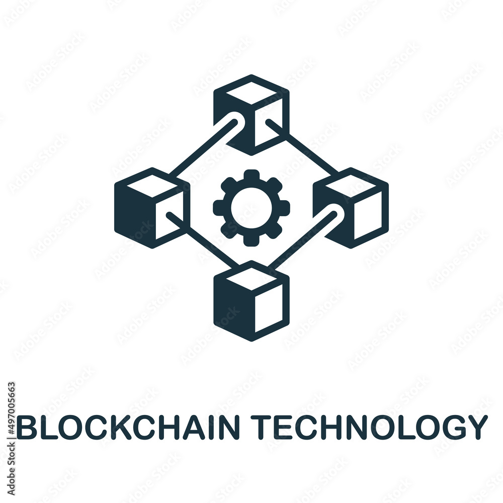 Poster blockchain technology icon. monochrome simple blockchain technology icon for templates, web design a